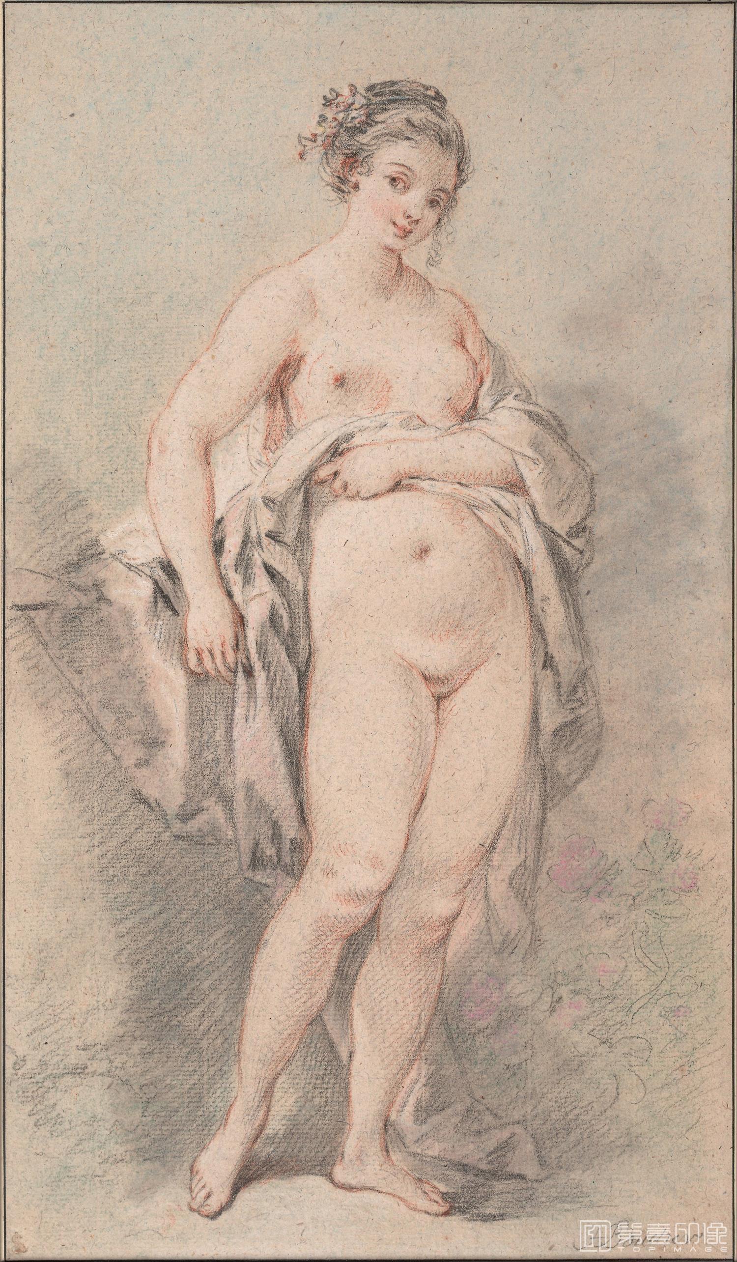 速写-奥地利维也纳阿尔贝蒂娜博物馆-François Boucher–Standing Nude Girl-059